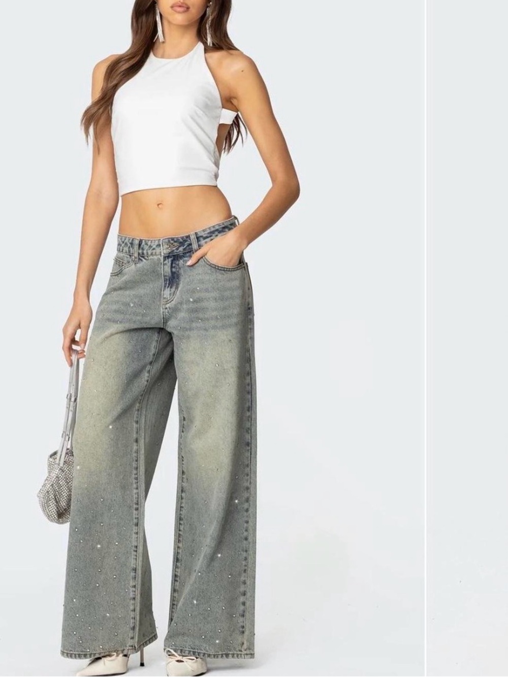Edikted Wide Leg Embellished  Women's Jeans